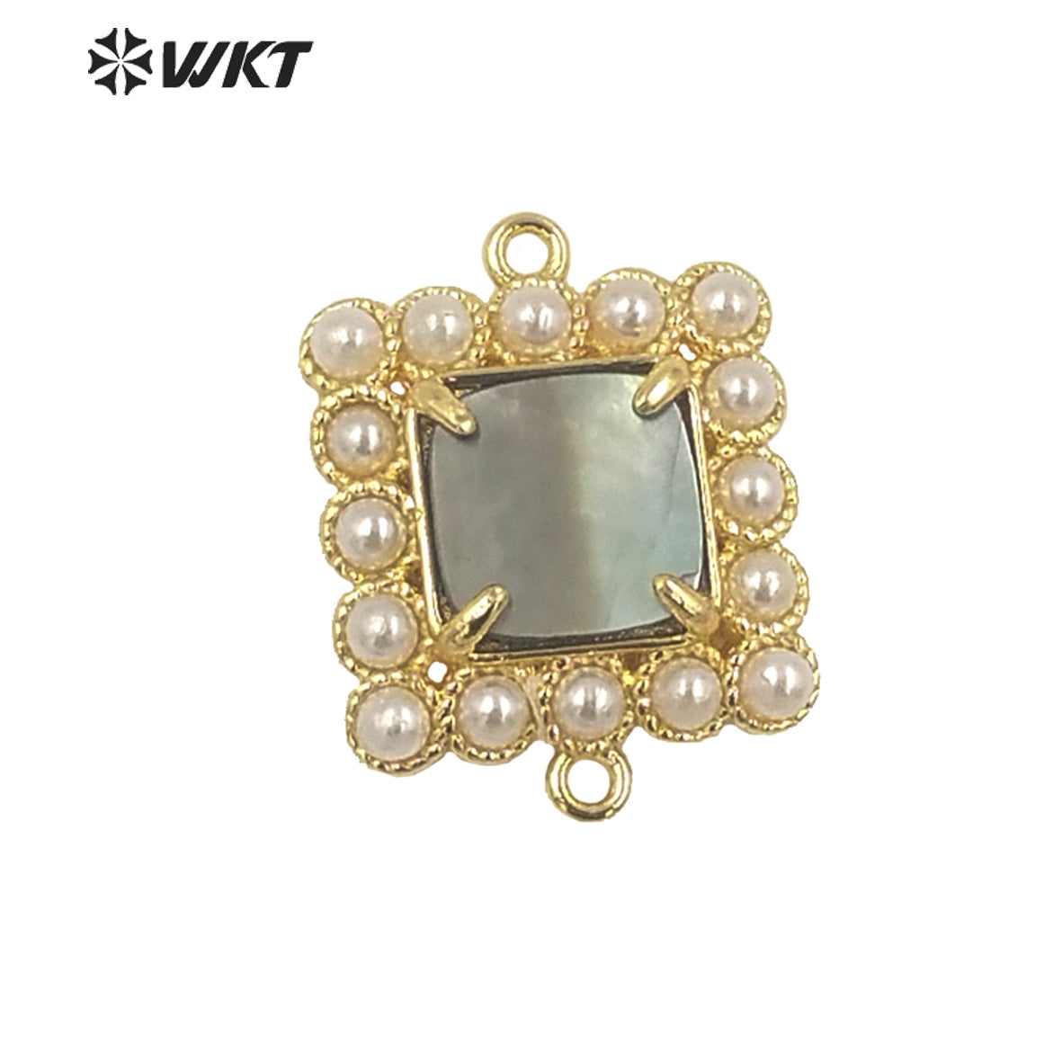 WT-PC003 New Design 18K Gold Plated Double Loops Metal Bezel With Claw Natural Shell Setting Pearl Charms