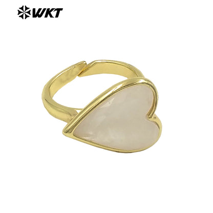 WT-R559 New Romantic 18K Gold Plated Heart Shape Natural Gemstone Adjustable Couple Ring for Girlfriend As Valentine's Day Gift