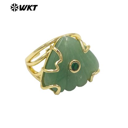 WT-R614 Lovely Design Gold Plated Colorful Zircon And Natural Gemstones Shell Shape Rings For Lady Wedding Wearing Accessory