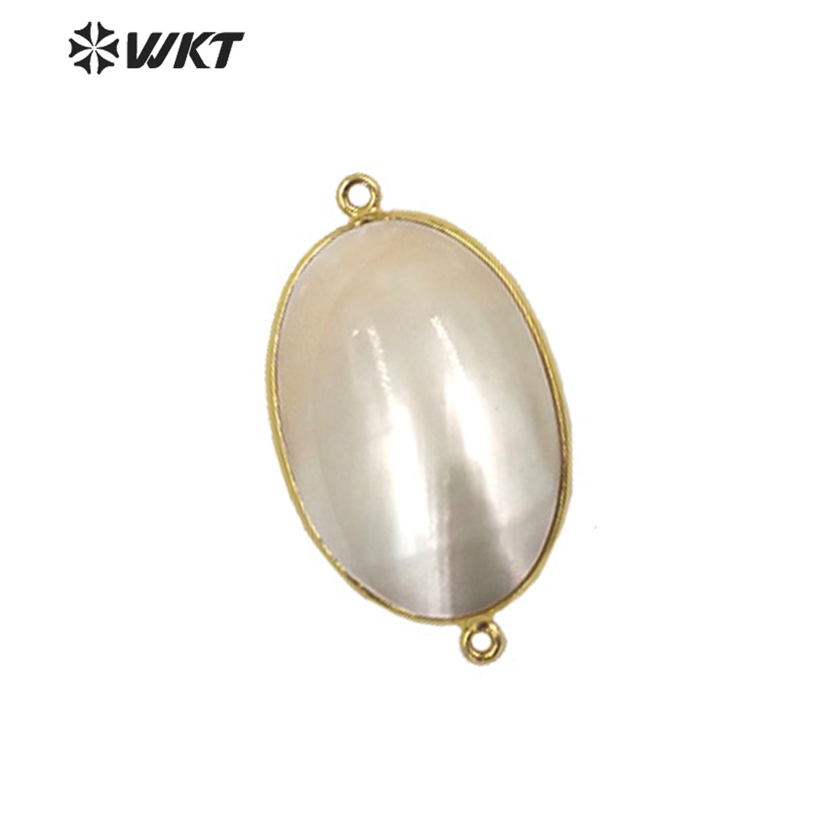 WT-JP339 Wholesale Fashion Double Loops Gold Bezel Shell Connectors Women Natural High Brightly Mabe Pendants for Necklace