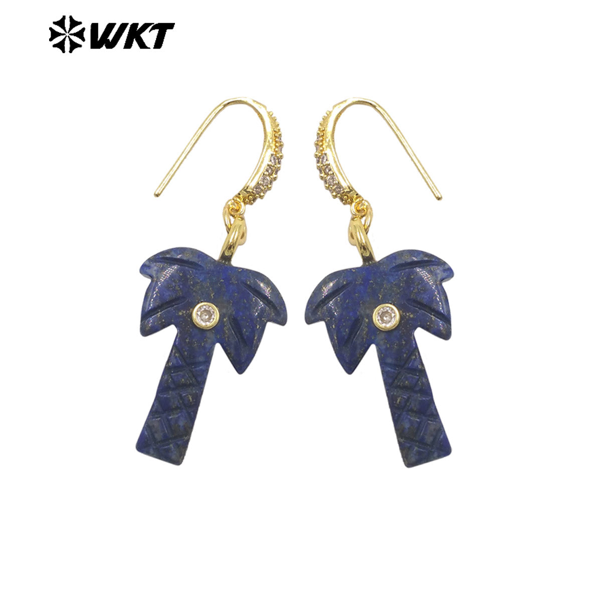 WT-E814 Beautiful Various Natural Gemstones Coconut Tree Shape Gold Pendant Earrings For Girls Summer Matching Jewelry