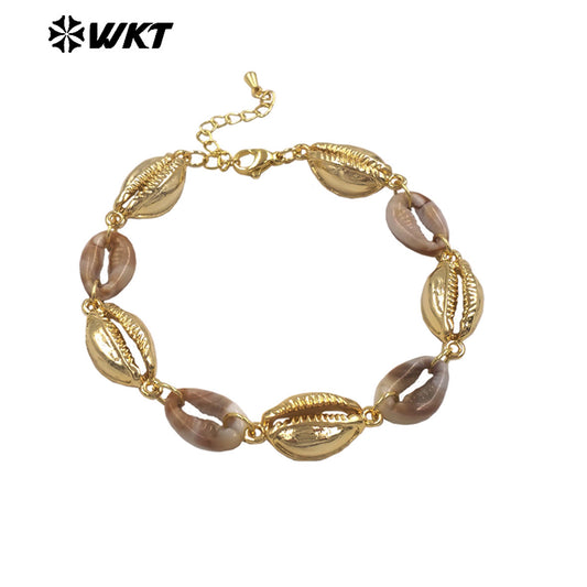MPB135 Top Fashion Bohemia Style Gold Electroplated Metal And Resin Shell Charms Bracelets For Women Beach Party Matching