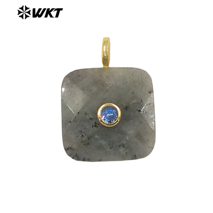 WT-P2089 Factory Wholesale Colorful Zircon And Natural Gemstone Square Gold Pendant For Handmade Jewelry Design Findings