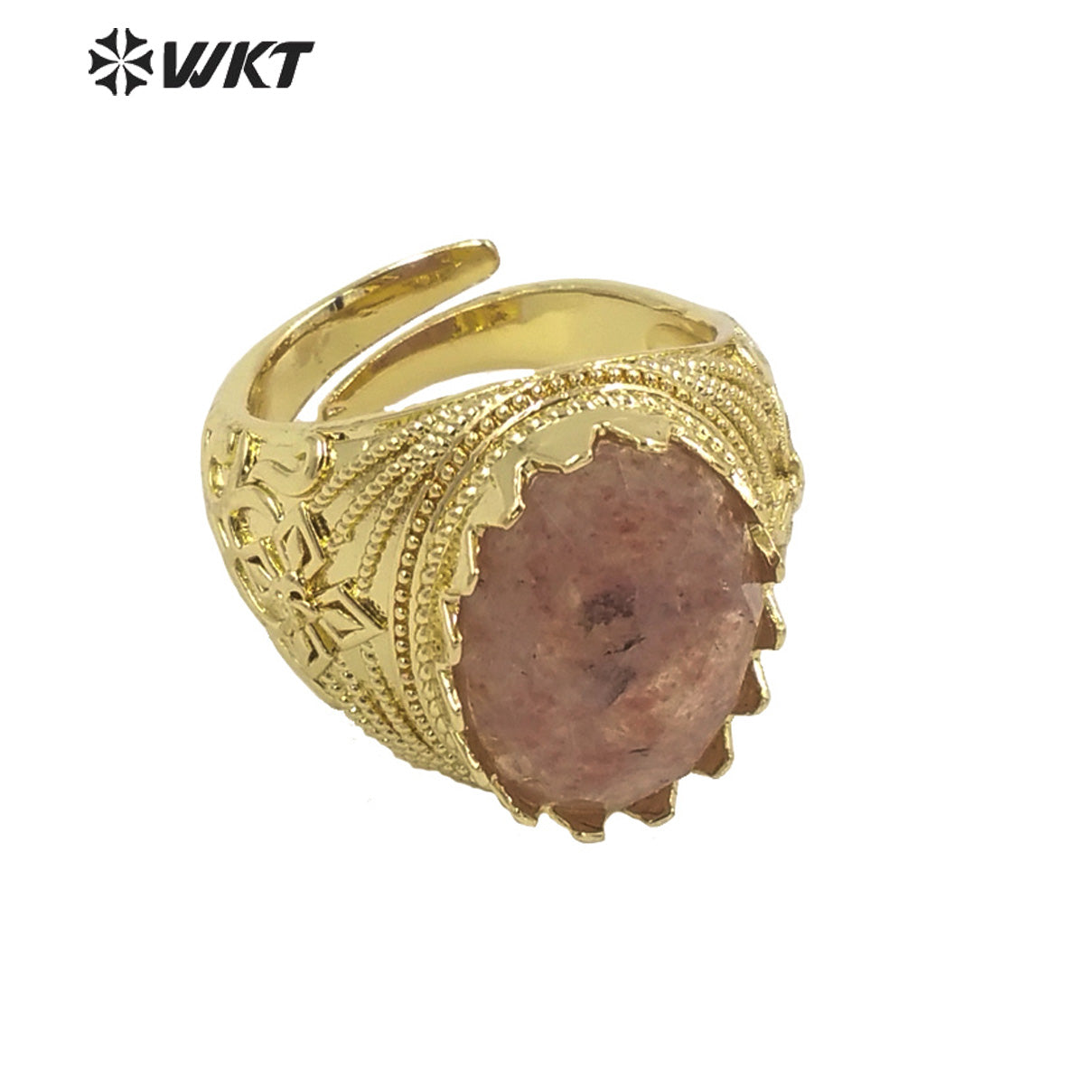 WT-R456 Wholesale Newest Spring Design 18k Gold Plated Oval Natural Stone Ring Gold Bezel Setting Europe Popular Jewelry Ring