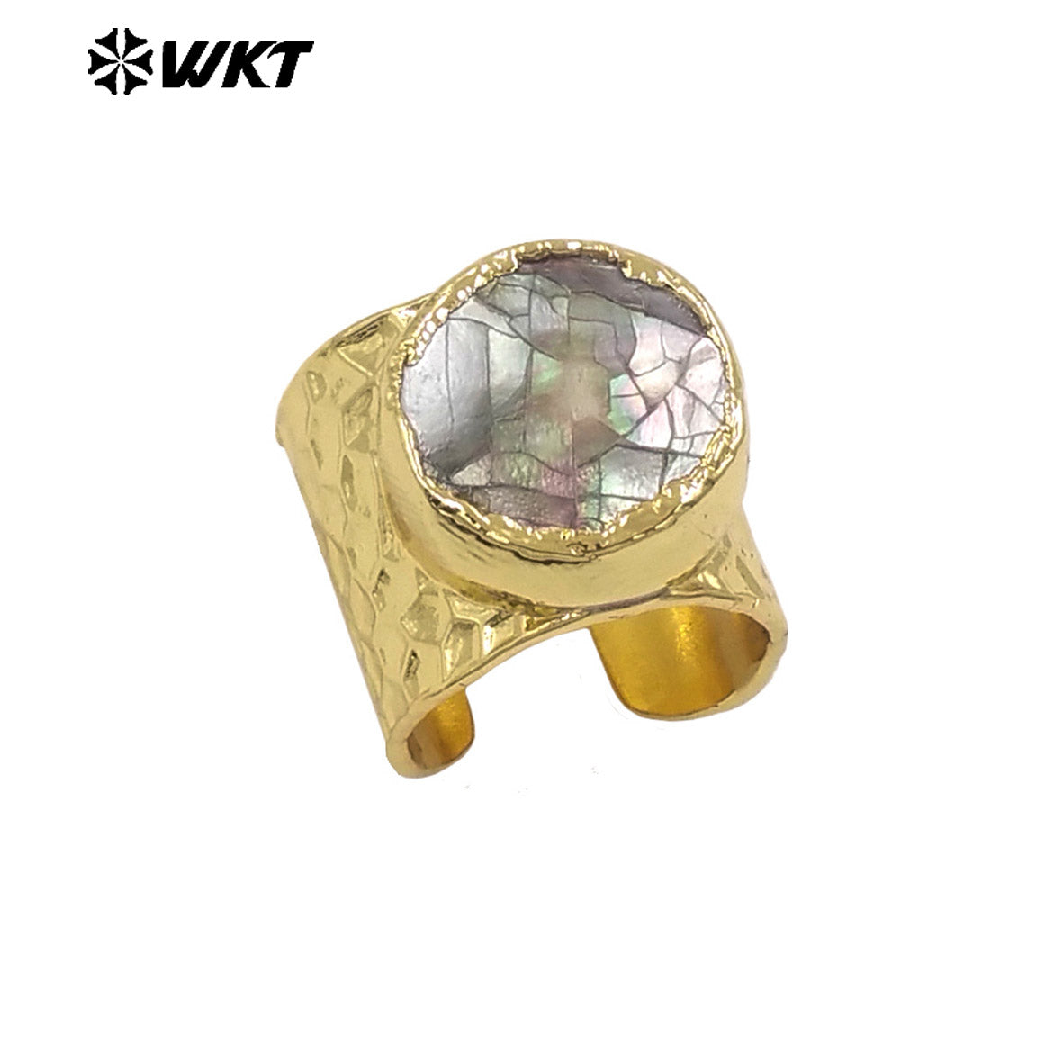 WT-MPR138 Newest Open Size Multi Colors 18K Gold Electroplated Round Crackle Natural Shell Rings For Party Wearing Jewelry