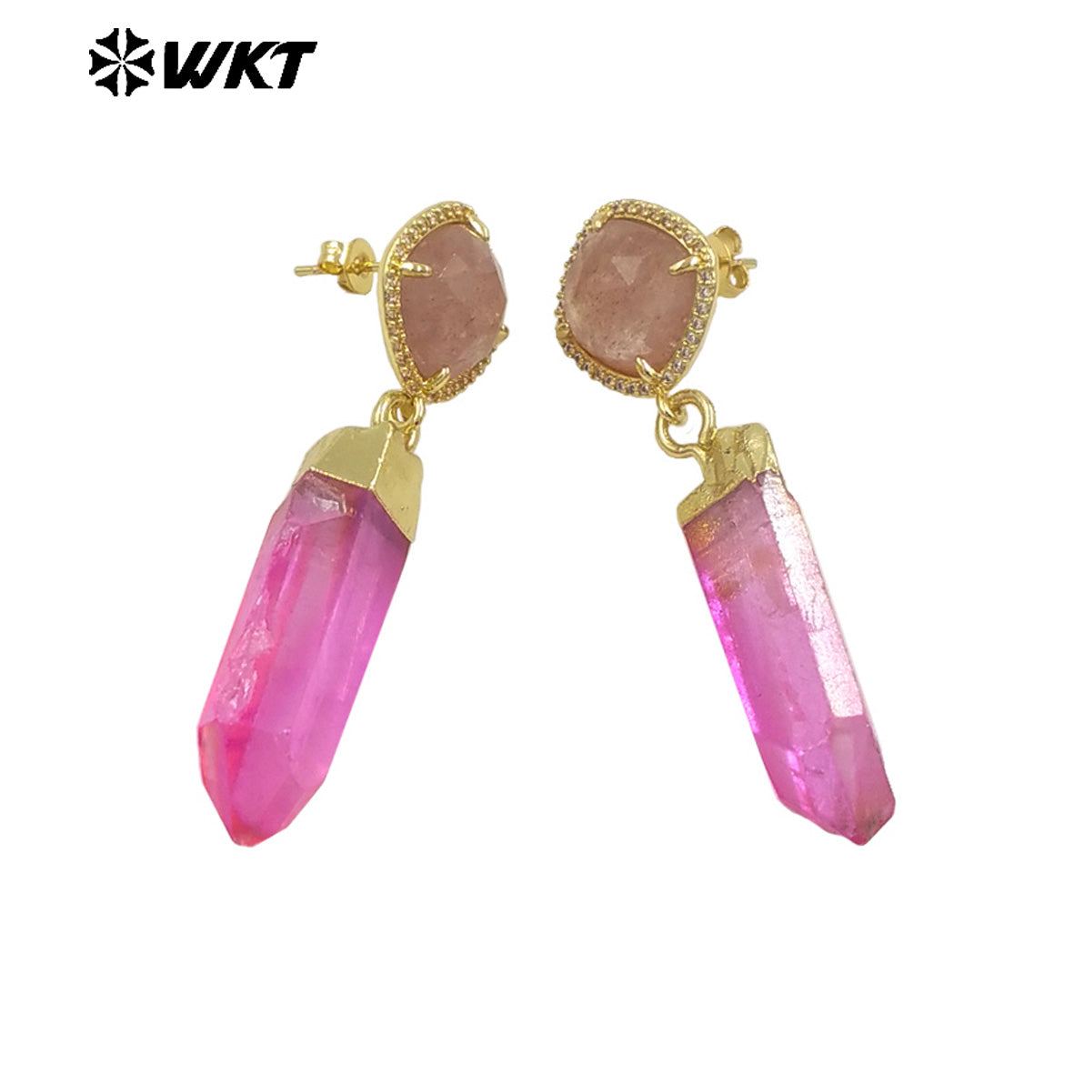 WT-E774 Explosive Models Small Zircon Round Aura Quartz and Gemstone 18K Gold Plated Long Earrings for Women As Anniversary Gift