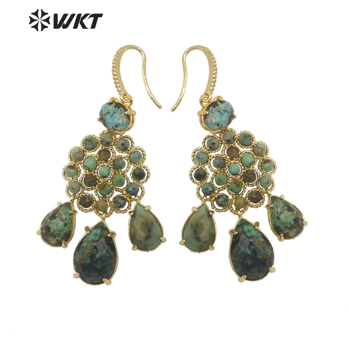 WT-E712 WKT Newest Precious Natural Gemstone Teardrop Earrings Labradorite Amethyst Stone Earrings for Party Gold Drop Earrings