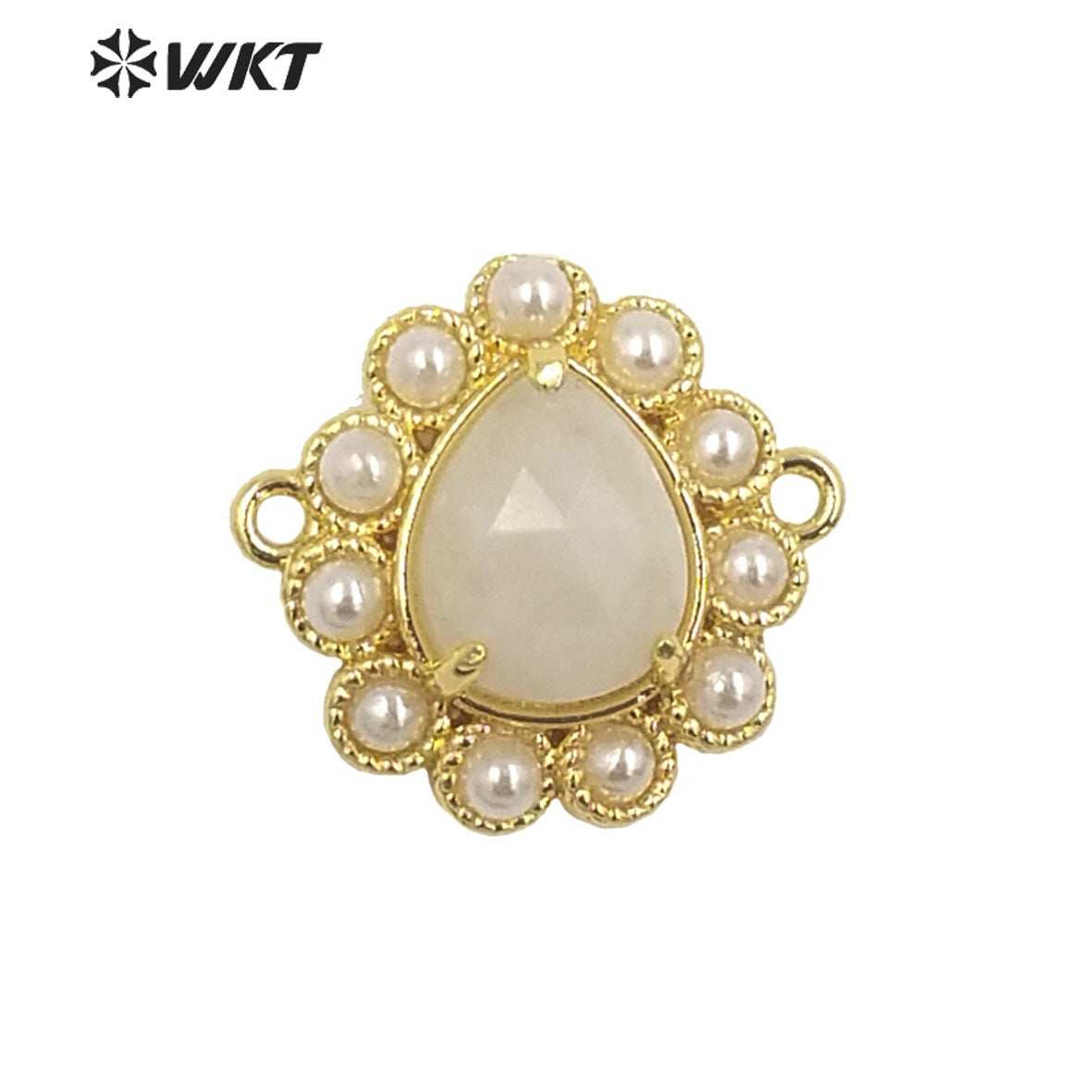 WT-PC008 Delicate Fashion 18K Real Gold Plated Resist Tarnishable Gemstone Carved Drop Pearl Connectors