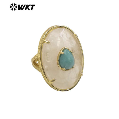 WT-R587 Unique High Quality 18K Gold Plated Colorful Zircon And Big Natural Gemstones Rings For Chic Dance Party Wearing