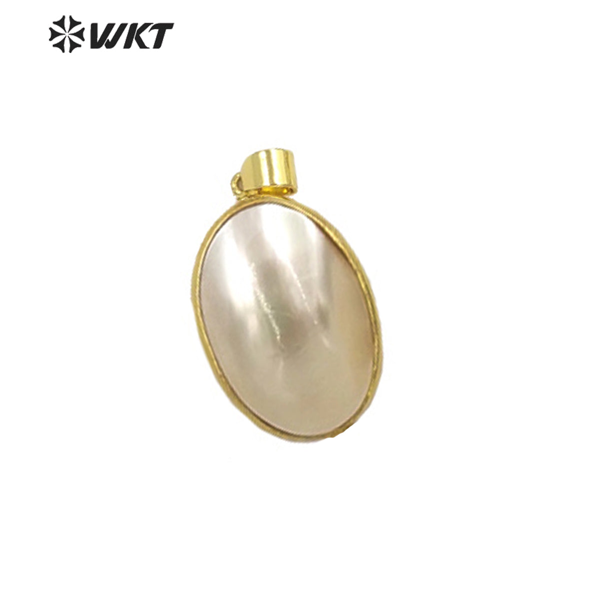 WT-JP338 Wholesale Fashion Gold Bezel Brightly Natural Mabe Shell Pendant Long Oval pink Shell Jewelry Pendant for Friend Gift
