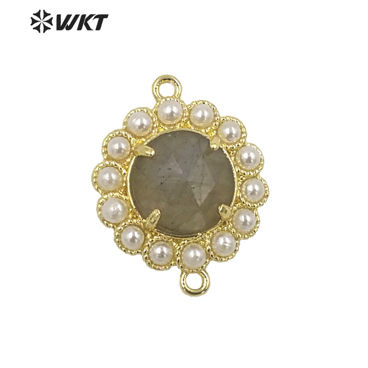 WT-PC005 Wholesale Fashion Gold Plated Double Loops Round Stone With Shell Pearl Around With Claw Setting Connector Findings