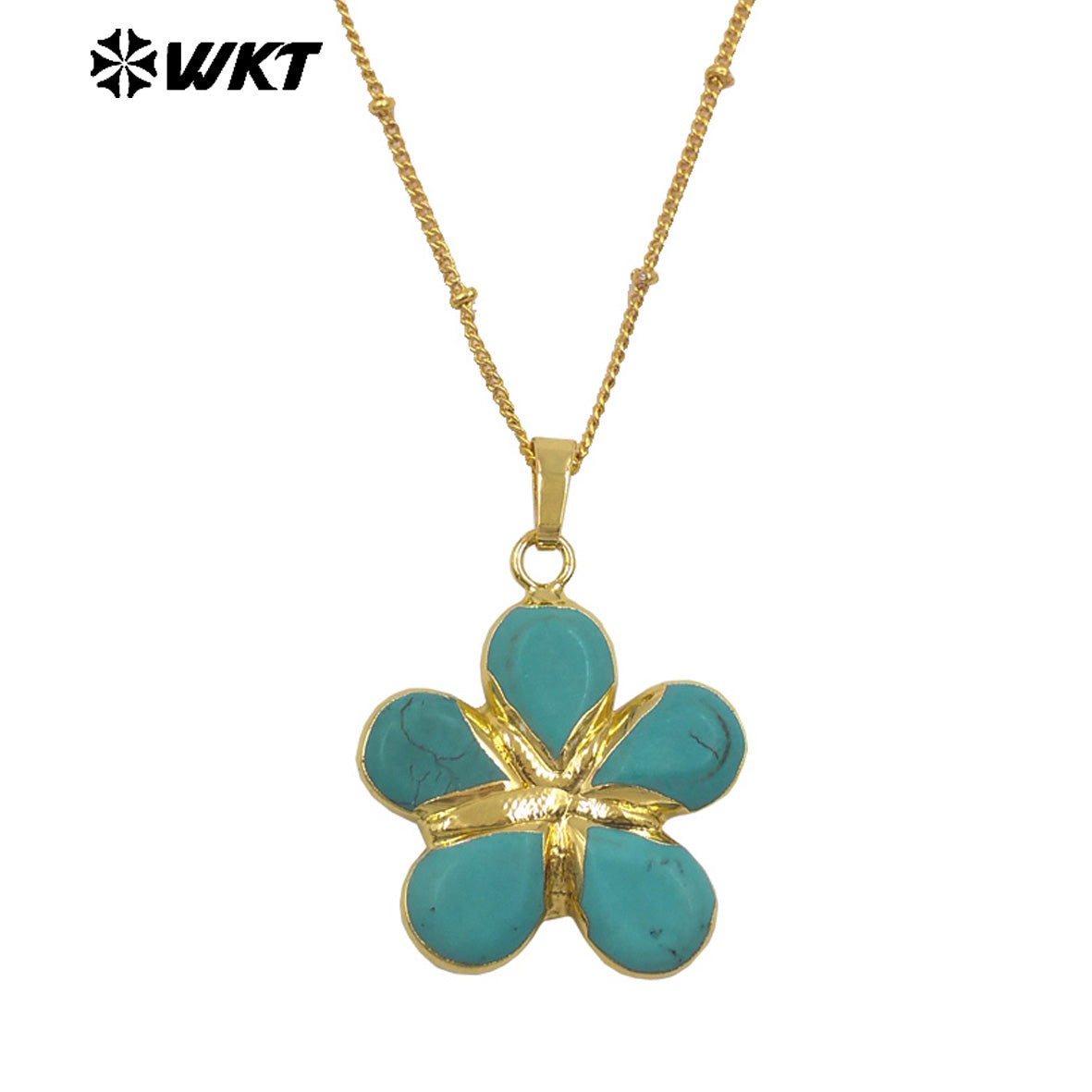WT-N1497 New Fashion Beads Chain With Gold Plated Natural Gemstone Flowers Shape Pendant Necklace As Lady Birthday Gift