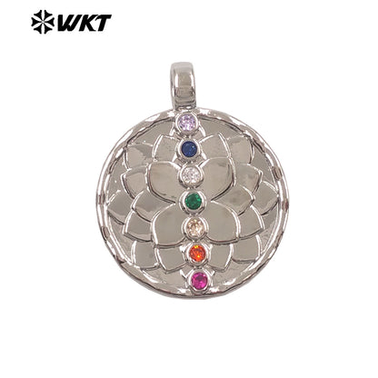 WT-MP329 New Arrival Silver Gold Plated Yellow Brass And Colorful Zircon Round Pendants For Fashion Unique Jewelry Design
