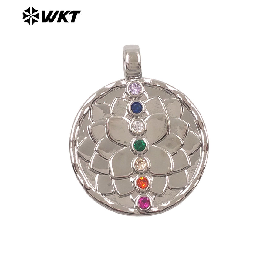 WT-MP329 New Arrival Silver Gold Plated Yellow Brass And Colorful Zircon Round Pendants For Fashion Unique Jewelry Design
