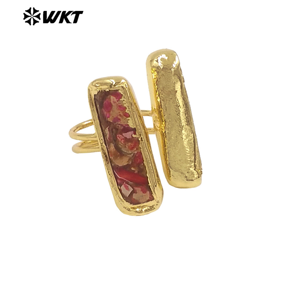 WT-R572 Excellent Vintage Style 18K Gold Plated Rectangle Natural Emperor Stone Adjustable Size Rings As Anniversary Gift