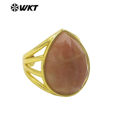WT-R425 Wholesale Fashion Gold Bezel Natural Teardrop Stone Ring Amazing Gorgeous 18k Resist Tarnishable Lapis Drop Ring