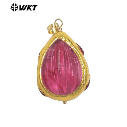 WT-P2071 Wonderful 18K Gold Electroplated Colorful Glaze Hand Carved Waterdrop Shape Pendants For Women Necklace DIY Making