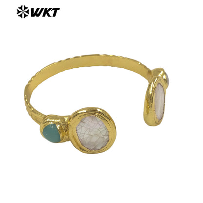 MPB138 Fashion Luxury 18K Gold Plated Natural Shell With Stone And Pearl Cuff Bangles As Women Boho Style Jewelry Gifts