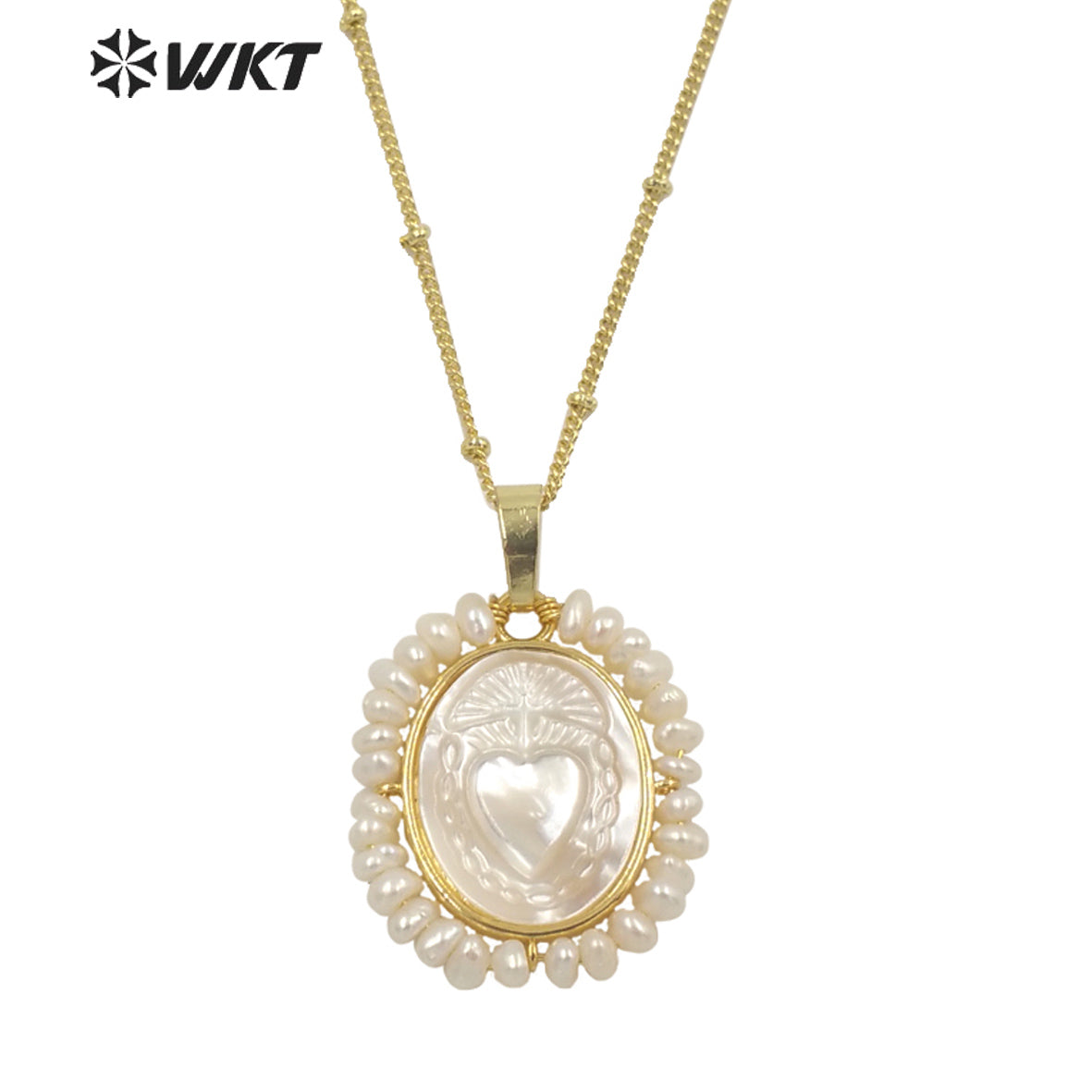 WT-JN155 Fashion 18K REAL Gold Plated Saint Mary Heart Shell Pendant Necklace WKT Hot Gold Bezel Shell Angel Heart Necklace