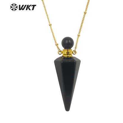 WT-N1407 Amazing Big Long Bullet Shape Natural Gemstone Made Perfume Bottle Necklace Women Essencial Oil Bottle Necklace
