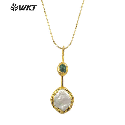 WT-JN261 WKT Newest Design 18K Real Gold Plated Resist Tarnishable Natural Freshwater Pearl Pendant Necklace With 18 Inch Chain