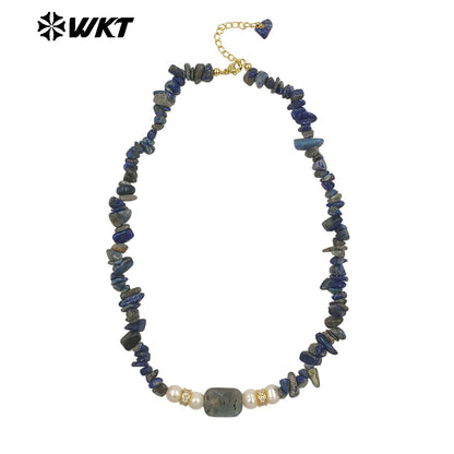 WT-N1484 Beautiful Natural Colorful Gemstones Necklace With Tiny Stone and Pearl Little Zircon Gold Plated Special Ladies Gift