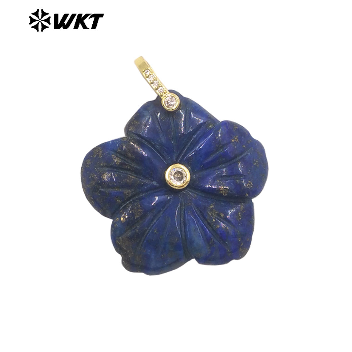 WT-P2029 Delicate Fashion Zircon And Natural Gemstones Hand Carved Lovely Flower Shape Pendant For Ladies Jewelry Making