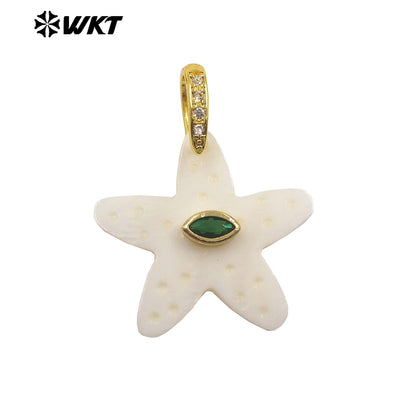 WT-JP480 Trendy Simple Style Gold Plated Zircon And White Shell Starfish Shape Little Pendants For Women Earrings Design