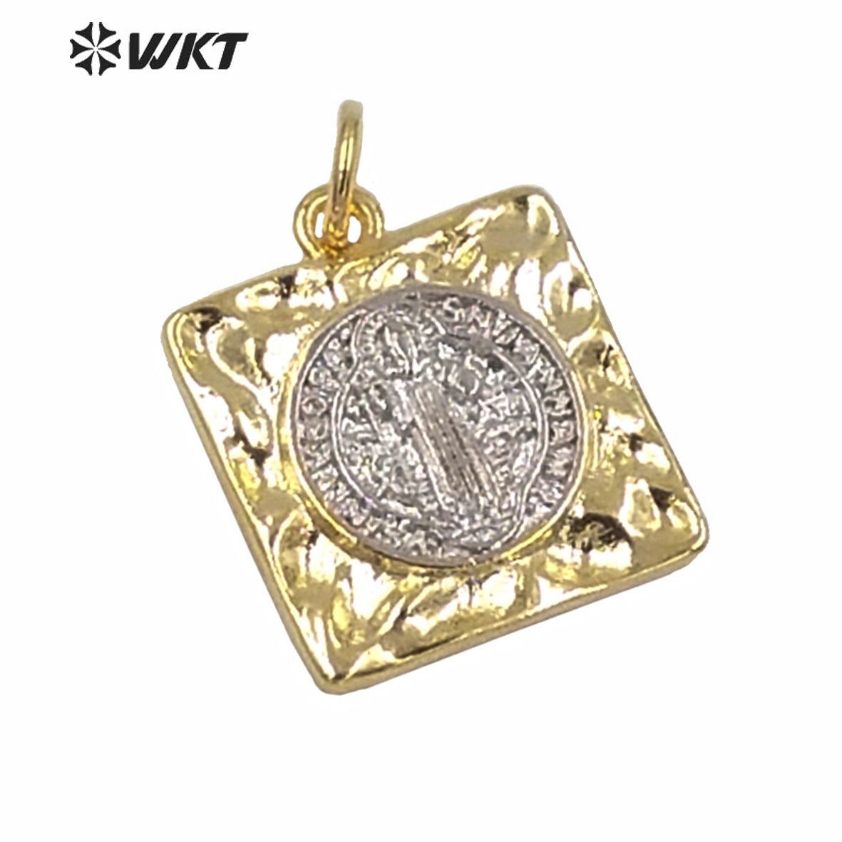 WT-MP193 Wholesale Populared Gold Electroplated square Shape Medals for Jewelry Making Jesus's Father Image Pendant