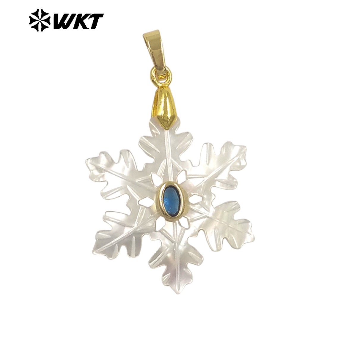 WT-JP520 Beautiful Style Colorful Zircon And Natural White Shell Carved Snowflake Shape Gold Pendant As Girl Jewelry Findings