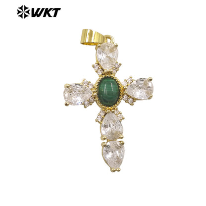 WT-MP320 New Arrival 18K Gold Plated Natural Stones And Zircon Cross Pendants For Lady Trendy Necklace DIY Accessories