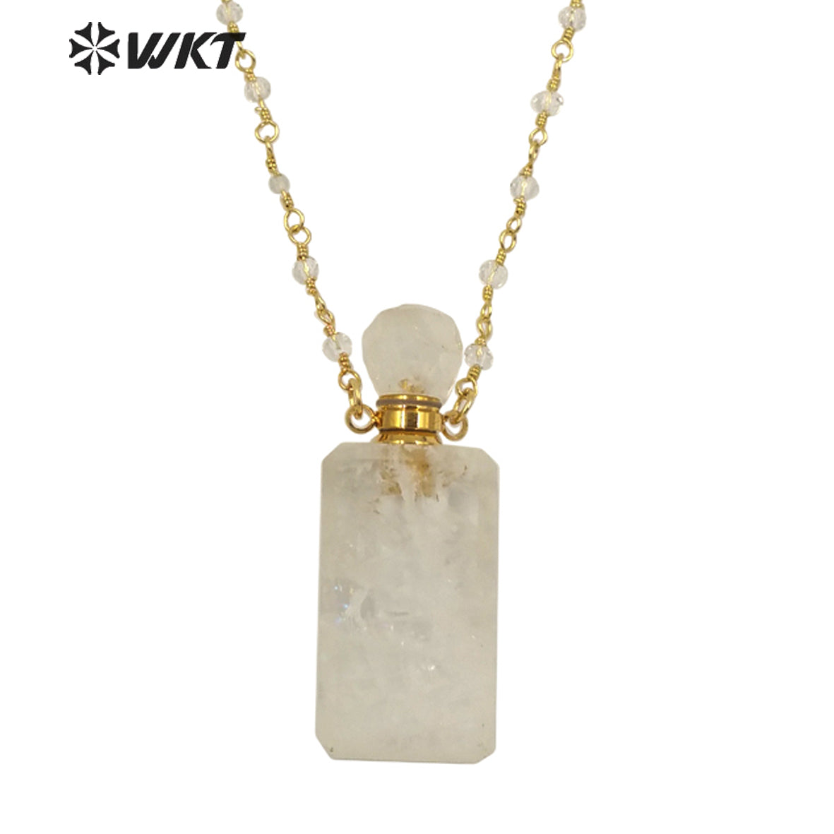 WT-N1276 Wholesale Natural Long square Stone Quart Perfume Bottle Necklace Colorful Tourmaline Beads Rosary Chain Perfume Bottle