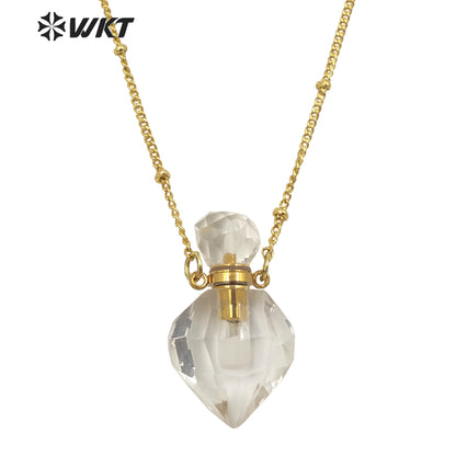 WT-N1358 WKT Hot Style Natural Crystal pink Quartz Amethyst Yellow Citrine Perfume Bottle Necklace Fine Pendent Necklace Women