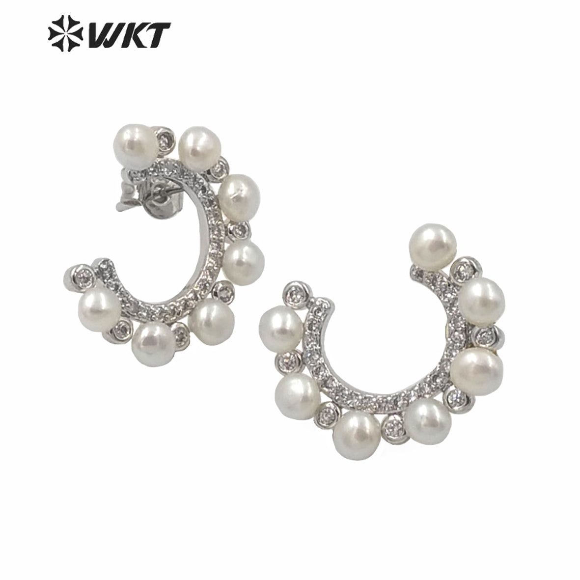 PWT-ME075 Amazing Gorgeous Real Freshwater Pearl C Shape Earrings Studs Fashion Women Crescent Horn Pearl Studs Boutique Quality