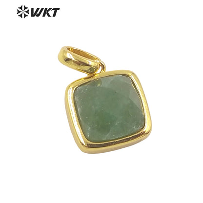 WT-P1837 Wholesale Fashion Gold Bezel Tiny square Stone Pendants Hot Faceted Gemstone Made Lovely Delicate Women Necklace Charms