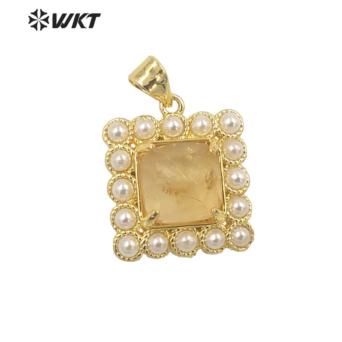 WT-JP357 Wholesale New Design Small Square Gemstone Carved Green Aventurine Claw Setting Women Necklace Stone Pendants