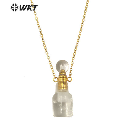 WT-N1454 WKT New Arrival Small Size Fashion Gold Gemstone Made Women Perfume Bottle for Jewelry Necklace Birthday Stone Gift