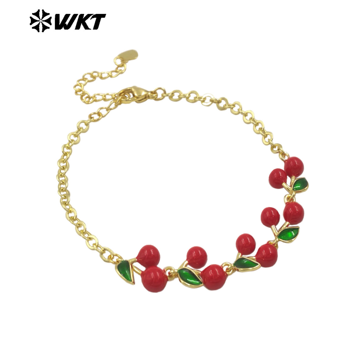 WT-JF365 New Arrival Fruit Series Cherry And Strawberry Fashion Bracelet Yellow Brass With Drop Oil Gold Plated Ladies Accessory