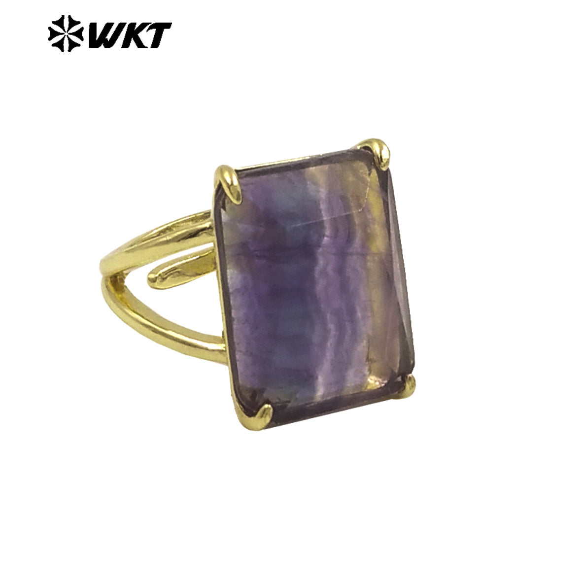 WT-R529 WKT New Design Gorgeous Natural Faceted Gemstone Claw Setting Square Amethyst Stone Anniversary Women Ring