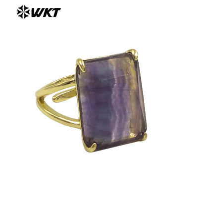 WT-R529 WKT New Design Gorgeous Natural Faceted Gemstone Claw Setting Square Amethyst Stone Anniversary Women Ring
