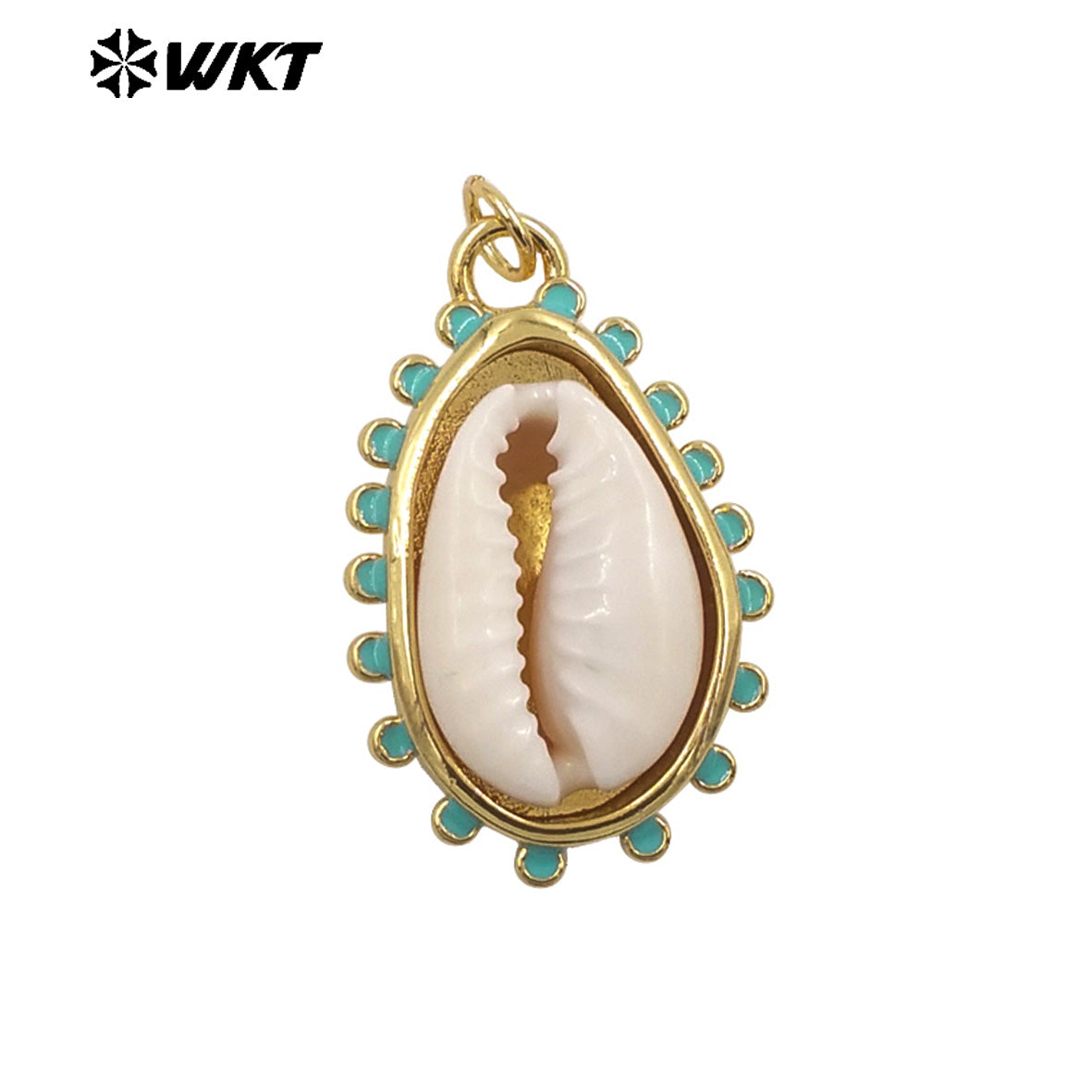 WT-JP452 Wholesale Gold Electroplated Setting In Natural Little Stone And Cowrie Shell Pendants For Women Earrings Making