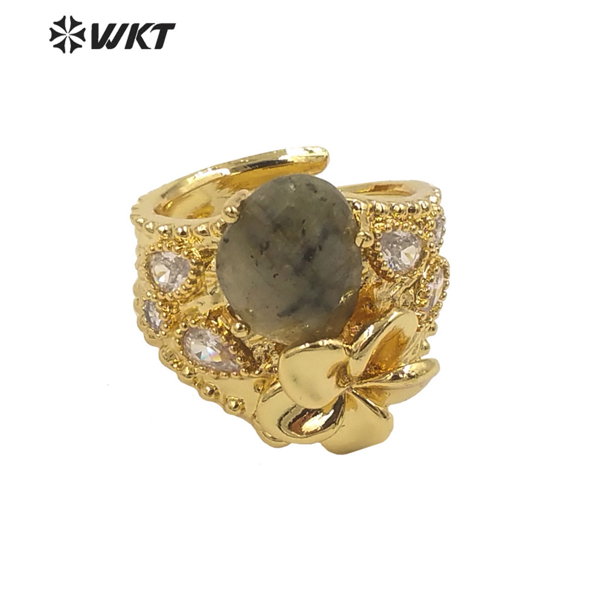 WT-R485 WKT Fashion Design Trendy Gift for Women Colorful High Quality Gorgeous Natural Gemstone and Zircon Stone Ring