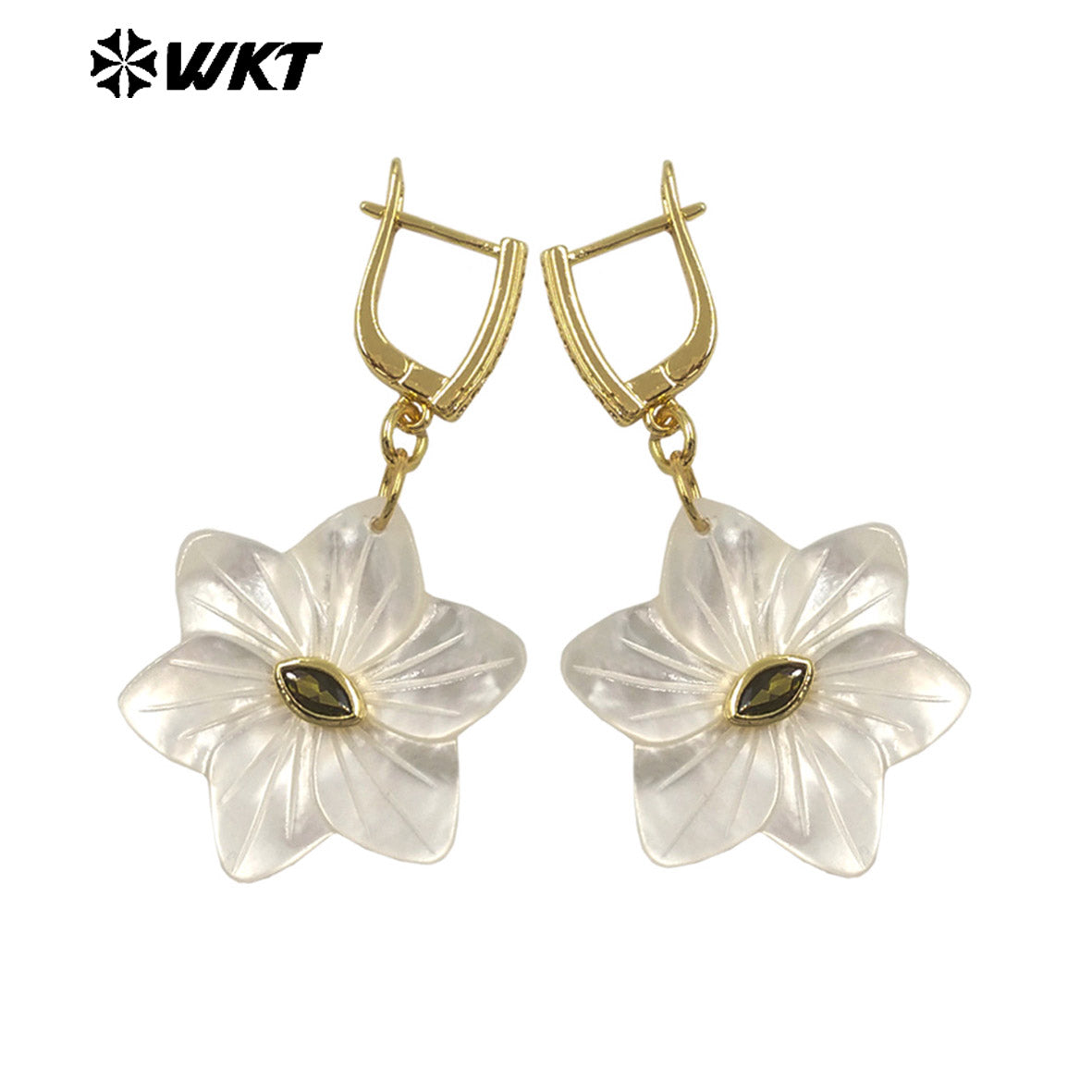 WT-MPE181 Elegant Style Colorful Zircon And Natural Shell Hand Carved Flower Shape Pendant Earrings As Lady Trendy Jewelry