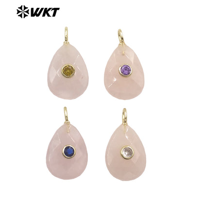 WT-P2025 Beautiful Waterdrop Shape Faceted Natural Gemstones Set In Zircon Pendant For Lovely Earrings Jewelry Making Charms