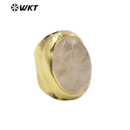 WT-R467 Newest Trendy Fashion HOT Ins Gemstone Jewelry Ring 18k Real Gold Plated Round Stone Anneversary Women Ring