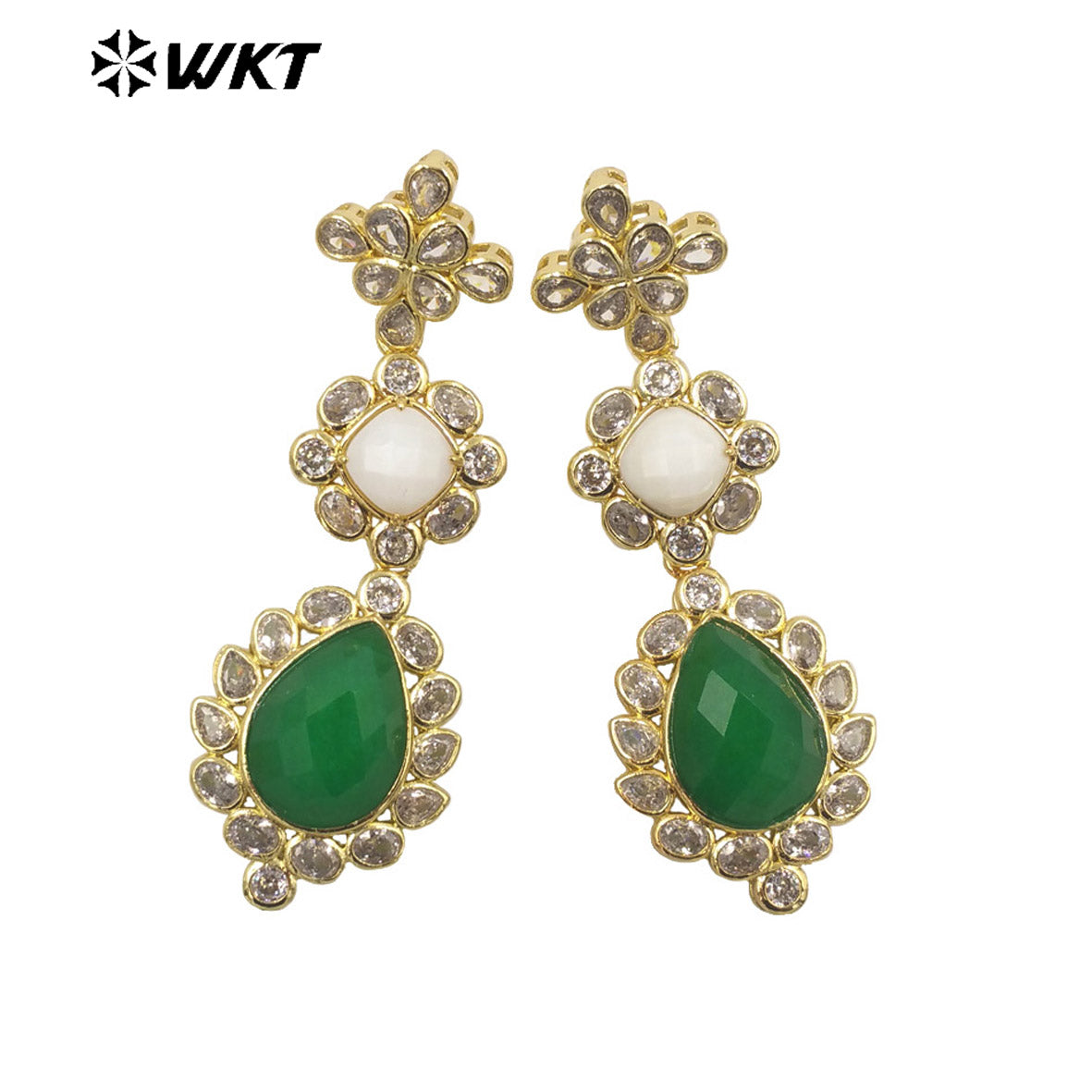 WT-ME088 WKT New Design 18K Real Gold Plated Multi Kinds of Gemstone Earrings Natural Lapis Drop Long Stone Studs for Gift