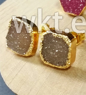 WT-E125 Gorgeous Tiny Sparkly Flat Agate Druzy Earring Hexagon Round Triangle square Druzy Earring Studs