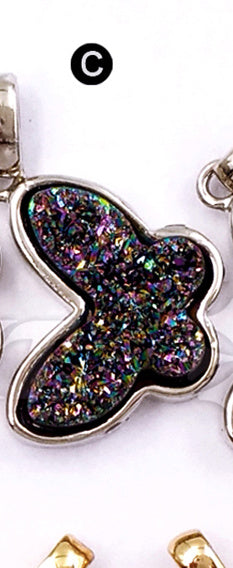 WT-P1325 WKT Wholesale New Arrival Natural Butterfly Drusy Agate Real Gold Silver Plated Pendant for Women