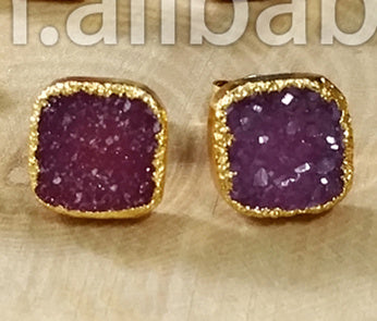 WT-E125 Gorgeous Tiny Sparkly Flat Agate Druzy Earring Hexagon Round Triangle square Druzy Earring Studs