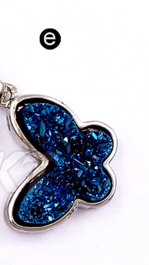 WT-P1325 WKT Wholesale New Arrival Natural Butterfly Drusy Agate Real Gold Silver Plated Pendant for Women